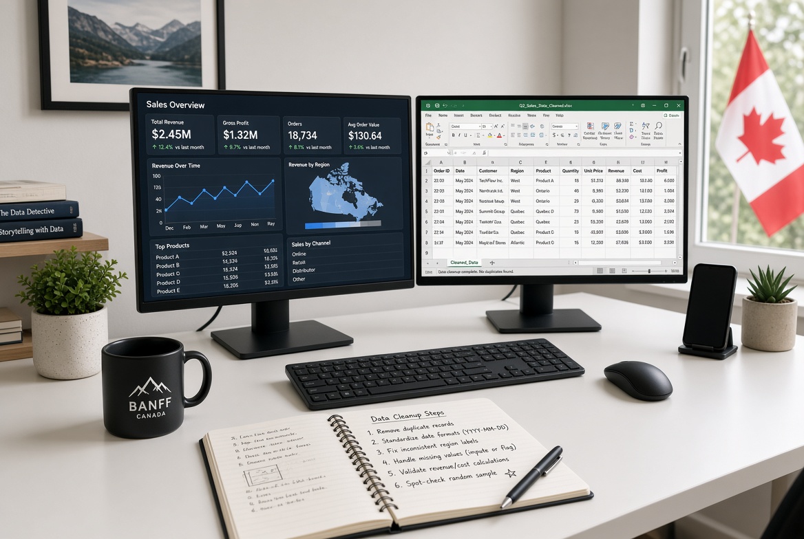 Laptop showing workplace dashboard with tasks and calendar on a tidy desk