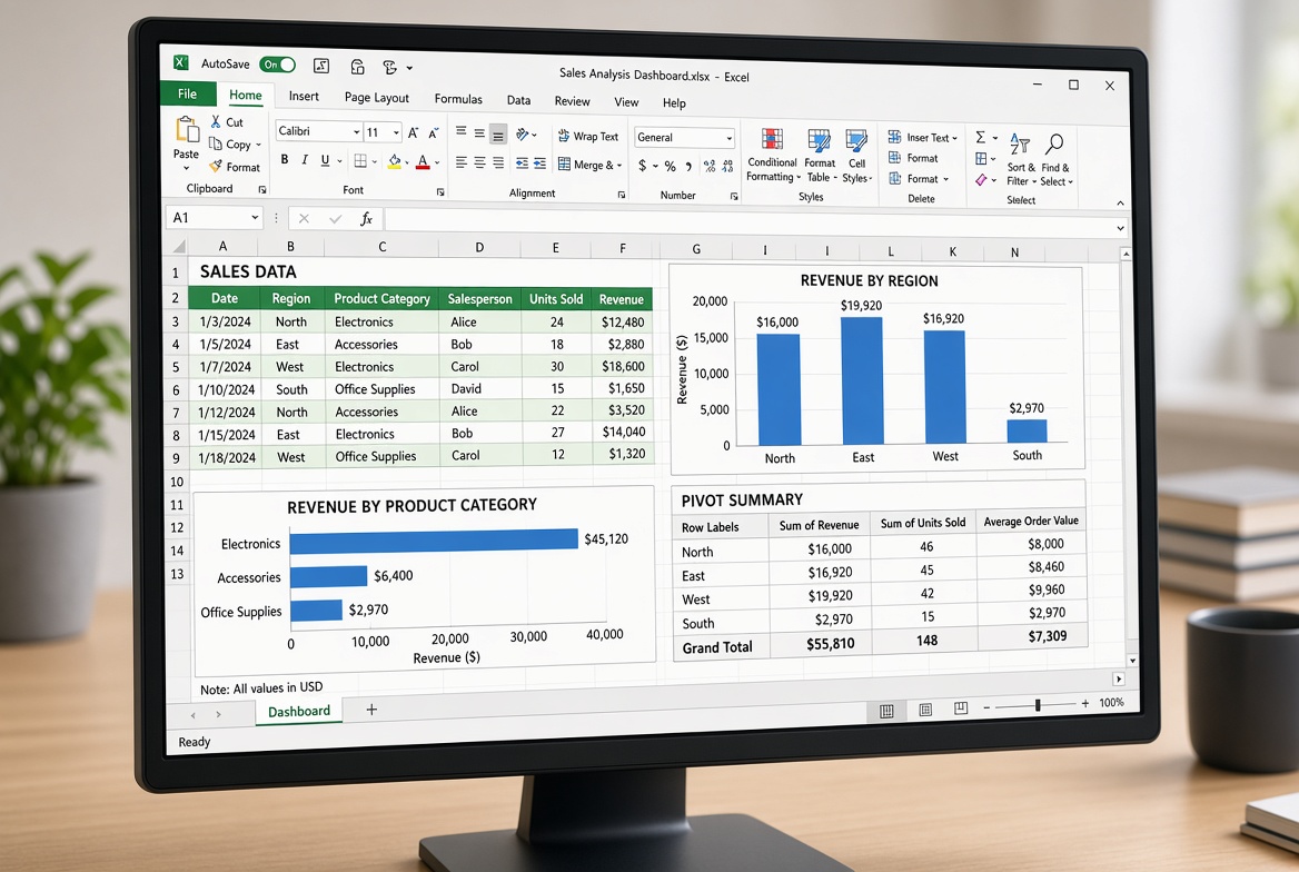 Spreadsheet open on a laptop with printed tables and a pencil for checking figures